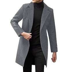 Celucke Wollmantel Herren Winter Lang Mantel Dufflecoats Schnalle Slim fit Business Trenchcoat Casual Windbreaker Warm Wintermantel Revers Jacke Winddicht Übergangsjacke von Celucke