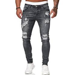 Celucke Zerrissene Jeans Slim Fit Herren Destroyed-Jeans Lässige High Waist Jeanshose Cropped Pants Fashion Washed Skinny Stretchjeans Sweatjeans Freizeithose(Grau,XXL) von Celucke