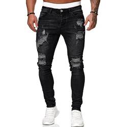 Celucke Zerrissene Jeans Slim Fit Herren Destroyed-Jeans Lässige High Waist Jeanshose Cropped Pants Fashion Washed Skinny Stretchjeans Sweatjeans Freizeithose(Schwarz,L) von Celucke