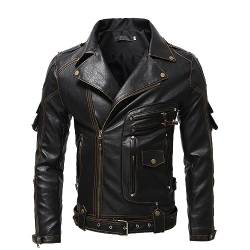 Herren PU Lederjacke Retro Punk Ghost Rider Bikerjacken Rockerjacke Motorrad Lederjacke Reißverschluss Kunstlederjacke Winter Slim Fit Ledermäntel Motorradjacke Einfarbig Übergangsmantel von Celucke