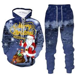 Herren Weihnachtsanzug Jogginganzug Weihnachts 3D Druck Sweatshirt mit Kapuze Trainingsanzug Pullover 2 Piece Hoodie Sporthose Unisex Anzug Atmungsaktiv Komfortabel Kapuzenpullover Casual Hose Hoodie von Celucke