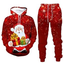 Herren Weihnachtsanzug Jogginganzug Weihnachts 3D Druck Sweatshirt mit Kapuze Trainingsanzug Pullover 2 Piece Hoodie Sporthose Unisex Anzug Atmungsaktiv Komfortabel Kapuzenpullover Casual Hose Hoodie von Celucke