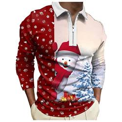 Polo Shirts Männer Weihnachts Henley Shirt Reißverschluss Poloshirt Golf-T-Shirt Business Langarm Weihnachtspullover Winter Sweatshirt Xmas Party Streetwear von Celucke