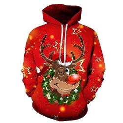 Weihnachten Hoodie Herren LED Blitz Weihnachtsbaum Muster Weihnachtspullover 3D Druck Sweatshirt mit Kapuze Winter Lustig Christmas Pullover Funky Kapuzenpullover Hip Hop X-Mas Pulli von Celucke