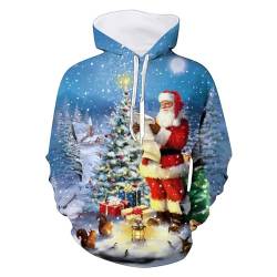 Weihnachten Hoodie für Herren Unisex LED Blitz Weihnachtsmann Brust Muster Kapuzenpullover Pullover mit Kapuze 3D Druck Hip Hop Oversized Sweatshirt mit Tasche Hoody Lustig Christmas Kapuzenpulli von Celucke