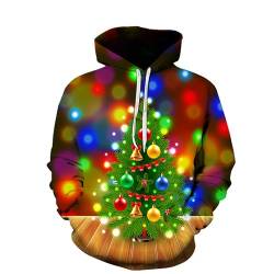 Weihnachten Hoodie für Herren Unisex LED Blitz Weihnachtsmann Brust Muster Kapuzenpullover Pullover mit Kapuze 3D Druck Hip Hop Oversized Sweatshirt mit Tasche Hoody Lustig Christmas Kapuzenpulli von Celucke