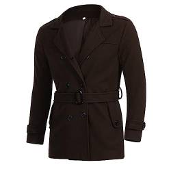 Wollmantel Herren Winter Kurz Dufflecoats Zweireihiger Trenchcoat mit Gürtel Wolle Business Wintermantel Warm Regular fit Männer Mantel Revers Taste Jacke von Celucke