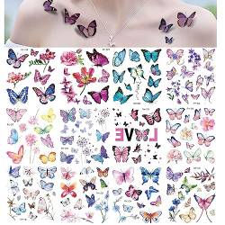 12 Sheets Trendy 3D Tattoo Stickers, Temporary Butterfly Body Tattoos Stickers, Stickers Waterproof Colorful Tattoo Stickers Trendy 3D Temporary (12 Sheets-B) von Cemssitu