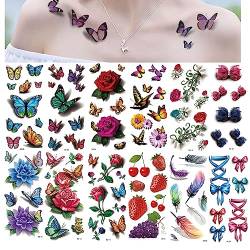 12 Sheets Trendy 3D Tattoo Stickers, Temporary Butterfly Body Tattoos Stickers, Stickers Waterproof Colorful Tattoo Stickers Trendy 3D Temporary (12 Sheets-C) von Cemssitu