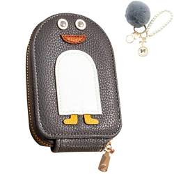 Cemssitu Cute Penguins Pu Credit Card Coin Wallet, Large-Capacity Credit Card Wallet, Leather Coin Purse for Women (Grey) von Cemssitu
