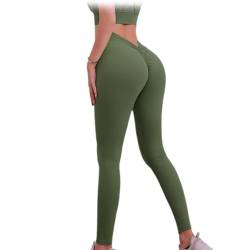 Cemssitu V-Back Gym Legging, V Back Scrunch Butt Lift Workout Leggings for Women, Sculpting V-Back Ruched Yoga Tights (Army Green,Medium) von Cemssitu