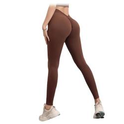 Cemssitu V-Back Gym Legging, V Back Scrunch Butt Lift Workout Leggings for Women, Sculpting V-Back Ruched Yoga Tights (Brown,X-Large) von Cemssitu