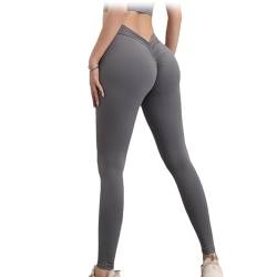 Cemssitu V-Back Gym Legging, V Back Scrunch Butt Lift Workout Leggings for Women, Sculpting V-Back Ruched Yoga Tights (Gray,Large) von Cemssitu