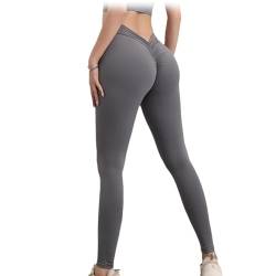 Cemssitu V-Back Gym Legging, V Back Scrunch Butt Lift Workout Leggings for Women, Sculpting V-Back Ruched Yoga Tights (Gray,X-Large) von Cemssitu