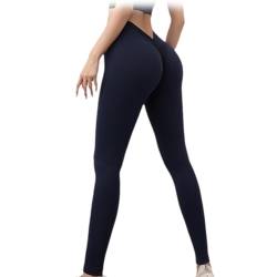 Cemssitu V-Back Gym Legging, V Back Scrunch Butt Lift Workout Leggings for Women, Sculpting V-Back Ruched Yoga Tights (Navy Blue,Small) von Cemssitu
