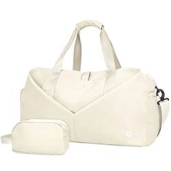 Ceneda 50,8 cm große Sporttasche mit Nassfach, Schuhfach, tragbare Wochenendtasche, Reisetasche, Yoga-Tasche für Damen, Elfenbein, Sportlich von Ceneda