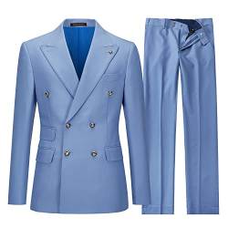 Cenne Des Graoom Herren Slim Fit 2 Stück Anzug Zweireiher Business Hochzeit Abschlussball Smoking Anzüge Blazer & Hosen Set…, Himmelblau, 46 von Cenne Des Graoom