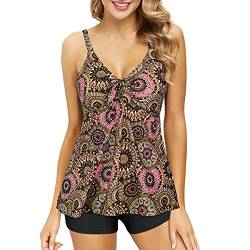 Century Star Badeanzug Damen Bauchweg Tankini Damen Bauchweg Tankinis für Damen Badeanzug Damen Große Größe Badeanzüge für Damen Bademode Damen Tankini Damen Große Größen Runde Blume 38-40 (L) von Century Star