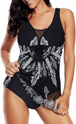 Century Star Badeanzug Damen Einteilig Badekleid Tankini Bauchweg Schwimmkleid Bademode Swimsuit Strandmode Schwarz 38-40 (Tag Size M) von Century Star