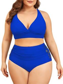 Century Star Bikini Damen Bauchweg Große Brüste Badeanzug V Ausschnitt Bademode Bauchkontrolle Bikini Sets High Waist Marineblau XL von Century Star