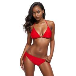 Century Star Damen Bikini Set Badeanzug Zweiteiliger Bademode mit Triangel Bikinihose Strandmode Push Up Rot 34 (Tag Size XS) von Century Star