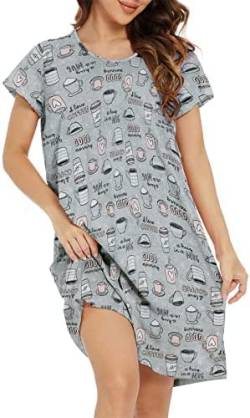 Century Star Damen Nachthemd Nachtwäsche Frauen Rundhals Schlafanzug Nachtkleid Pyjama Kleid Lose Graue Tasse 2XL von Century Star