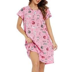 Century Star Damen Nachthemd Nachtwäsche Frauen Rundhals Schlafanzug Nachtkleid Pyjama Kleid Lose Rosa Kätzchen 2XL von Century Star