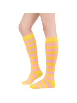 Century Star Kniestrümpfe Damen lange Socken Gestreifte Regenbogen Socken Weiche und verschleißfeste lange Socken für Damen gelb und rosa von Century Star