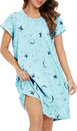 Century Star Nachthemd Damen Kurzarm Nachthemd Damen Baumwolle Nachthemden für Damen Schlafshirt Damen Nachthemd Kurzarm Schlafshirt Damen Oversize Sleepshirt Damen Kurzarm Stern 2XL von Century Star