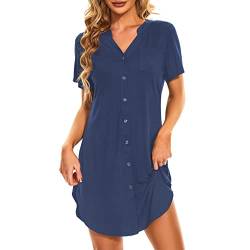 Century Star Nachthemd Damen Kurzarm Nachthemden für Damen Nachthemd Damen Baumwolle Schlafshirt Damen Oversize Nachthemd Damen Sexy Stillkleid Geburtskleid Nachthemd Damen Sommer Marineblau L von Century Star