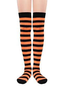 Century Star Overknees Strümpfe Damen Regenbogen Socken Damen Baumwolle Lange Gestreifte Socken Ringelsocken Kniestrümpfe Damen Orange Schwarz von Century Star