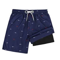 Century Star Shorts Herren Badehose Schnelltrocknend Boardshorts Schwimmhose mit Netzfutter Taschen Surfen Strandhose mit Verstellbarem Tunnelzug Uv-Schutz Navy Blau L von Century Star