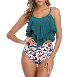 Century Star Tankini Damen Bauchweg Badeanzug Damen Bademode Set Damen Sommer Elegant Badeanzüge für Damen Tankini Oberteil mit Badeshorts Blau-Pink 40-42 von Century Star