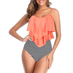 Century Star Tankini Damen Bauchweg Badeanzug Damen Bademode Set Damen Sommer Elegant Badeanzüge für Damen Tankini Oberteil mit Badeshorts Orange 38-40 von Century Star