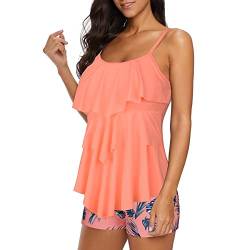 Century Star Tankini Damen Set Badeanzug Bauchweg Badebekleidung mit Badehose Zweiteiliger Push up Große Größen Orange Blumen 40 (Tag Size L) von Century Star