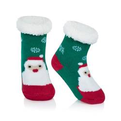 Century Star Weihnachtssocken Kinder Kuschelsocken Kinder Stoppersocken Thermosocken Haussocken für Jungen und Mädchen Grüner Weihnachtsmann 3-5 Jahre von Century Star