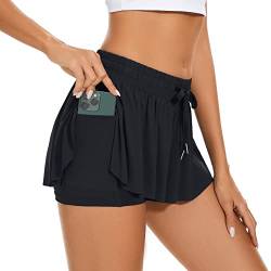 Kurze Hose Damen Sport Shorts Damen Sport Kurze Sporthose Damen Kurz Activewear für Damen Kurze Laufhose Damen Kurz Laufshorts Damen 2 in 1 Hosenrock Damen Kurz Schwarz L von Century Star