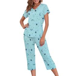 Pyjama Set Damen Pyjama Set Weihnachts Pyjama Damen Lang Pyjama Damen Set Schlafanzug Damen Lang Schlafanzug Damen Kurz Damen Schlafanzug Lang Hausanzug Damen Kuschelig Schlafanzüge für Damen Stern S von Century Star