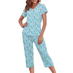 Pyjama Set Damen Pyjama Set Weihnachts Pyjama Damen Lang Pyjama Damen Set Schlafanzug Damen Lang Schlafanzug Damen Kurz Damen Schlafanzug Lang Hausanzug Damen Schlafanzüge für Damen Schmetterling XL von Century Star