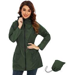 Regenjacke Damen Sommerjacke Damen Regenjacke Damen Wasserdicht Atmungsaktiv Regenmantel Damen Softshelljacke Damen Wasserdicht Atmungsaktiv Leichte Sommerjacke Damen Windbreaker Damen Dunkelgrün 2XL von Century Star