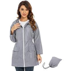 Regenjacke Damen Sommerjacke Damen Regenjacke Damen Wasserdicht Atmungsaktiv Regenmantel Damen Softshelljacke Damen Wasserdicht Atmungsaktiv Leichte Sommerjacke Damen Windbreaker Damen Grau 2XL von Century Star