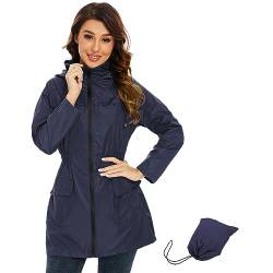 Regenjacke Damen Sommerjacke Damen Regenjacke Damen Wasserdicht Atmungsaktiv Regenmantel Damen Softshelljacke Damen Wasserdicht Atmungsaktiv Leichte Sommerjacke Damen Windbreaker Damen Marineblau L von Century Star