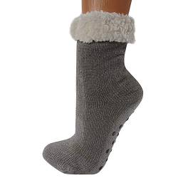 Cepewa Hüttensocken Damen Kuschelsocken onesize 36-41 Stoppersocken Wintersocken aus extra weichem Softplüsch Hausschuhe mit Teddyfell (uni grau) von Cepewa