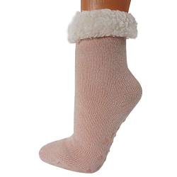 Cepewa Hüttensocken Damen Kuschelsocken onesize 36-41 Stoppersocken Wintersocken aus extra weichem Softplüsch Hausschuhe mit Teddyfell (uni rosa) von Cepewa