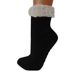 Cepewa Hüttensocken Damen Kuschelsocken onesize 36-41 Stoppersocken Wintersocken aus extra weichem Softplüsch Hausschuhe mit Teddyfell (uni schwarz) von Cepewa