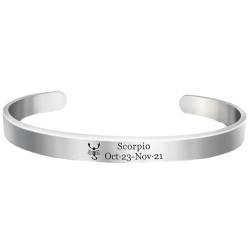 Cernomal 12 Sternbild-Armbänder – Personalisiertes Sternzeichen-Buchstabenmuster, Verstellbarer Offener Armreif, Für Damen Und Herren, Schmuckzubehör, Geschenk, Skorpion, Verstellbar von Cernomal