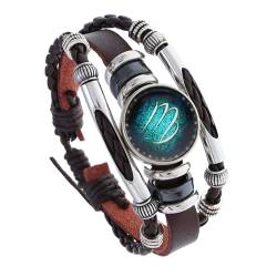 Cernomal 12 Sternbild-Armbänder – Punk-Mode-Paare, Schnalle, Mehrschichtiges Leder, 12 Sternzeichen-Armreif, Herren-Armband, Schmuck, Geschenkarmbänder, Jungfrau, Verstellbar von Cernomal