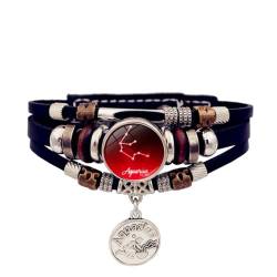 Cernomal Glow 12 Constellation Lederarmband – Handgefertigter, Mehrschichtiger Perlen-Charm-Armreif Mit Kreativer Kunsthandwerkslinie, Schmuckgeschenk Für Sternbild-Liebhaber-Armbänder von Cernomal