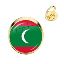 Cernomal Malediven-Nationalflaggen-Ring Für Frauen Und Mädchen – Zierlicher 18 Mm Breiter Glas-Cabochon-Fingerring, Stapelbarer Ewigkeits-Ehering-Schmuckzubehör, Gelb, 18 Mm von Cernomal