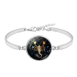 Cernomal Modisches Sternbild-Armband – 12 Sternzeichen, Horoskop, Glas-Cabochon, Tiermuster, Verstellbarer Armreif, Für Damen, Armbänder, Schmuck, Geschenk, Skorpion, Verstellbar von Cernomal